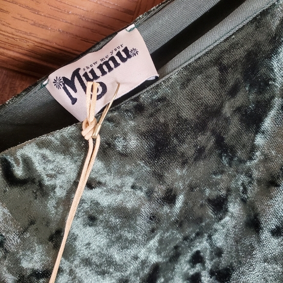 NWT SMY MuMu Green Velvet plunging V neck open back mini Swing dress Size small - Picture 6 of 7